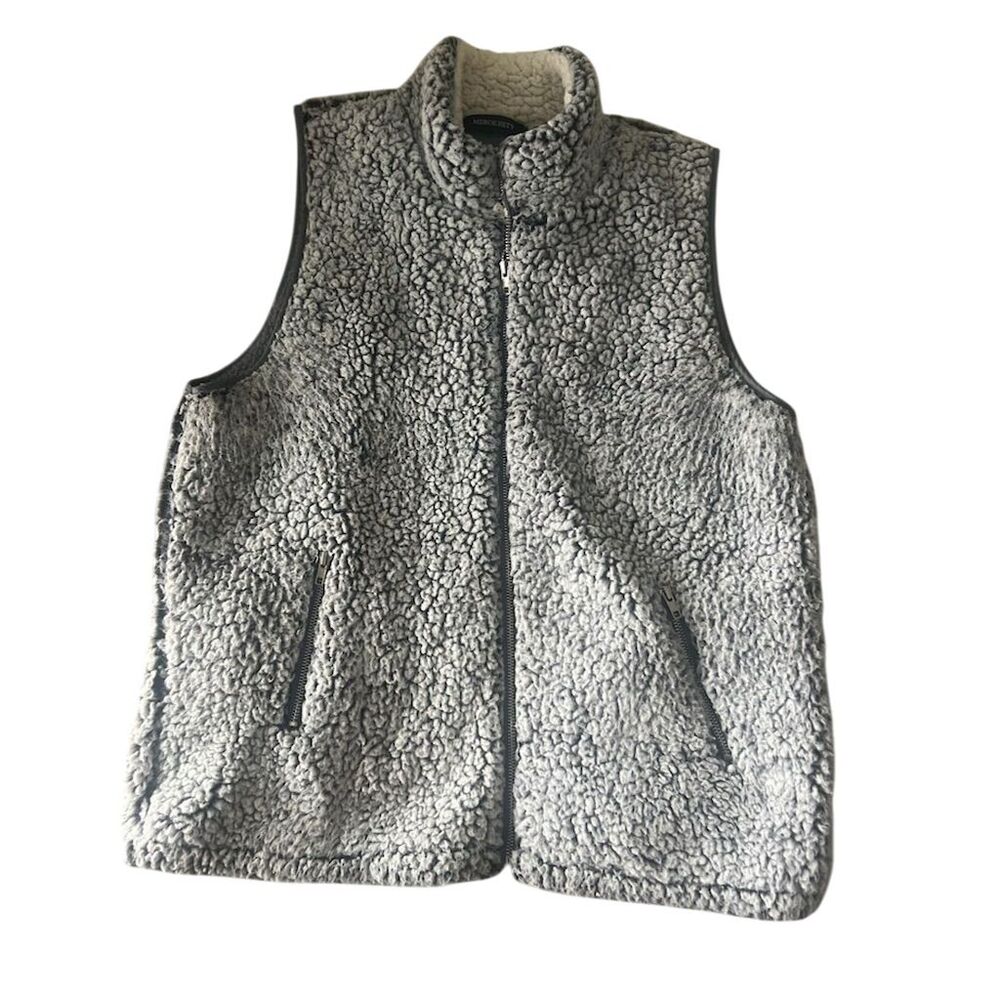 Women's Gray Sherpa Fleece Vest Size L Casual Warm